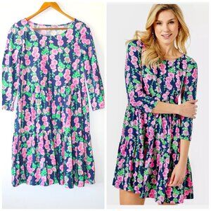 Lilly Pulitzer Geanna Mini Dress Size XS Floral Print Oyster Bay Navy Cotton